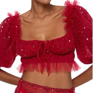 Ganni Red Sequin Crop Top